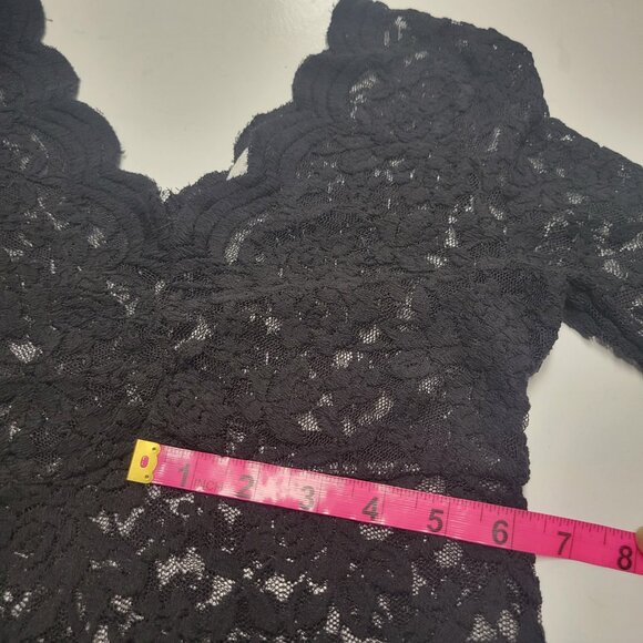 Black Lace Mesh See Through Top Long Sleeve Lace Blouse Size S/M - Picture 7 of 13